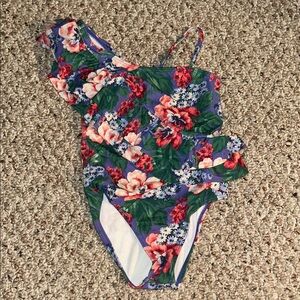 Janie and Jack Floral Ruffle One-Shoulder Swimsuit